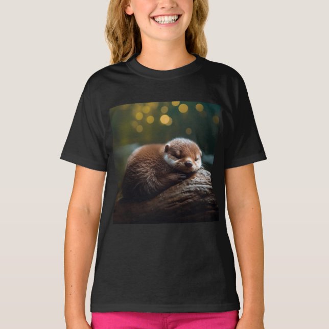 Cute Seaeping Otter T Shirt - Cute Animal Shirts (Framsida)