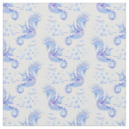 Cute Seahorse Blue White Lila Mönster Tyg