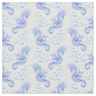 Cute Seahorse Blue White Lila Mönster Tyg