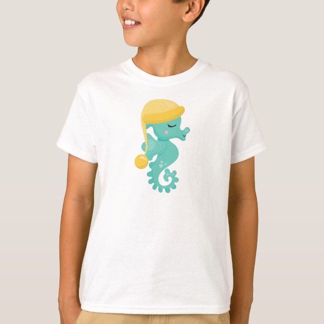 Cute Seahorse, Grönt Seahorse, Sleeping Seahorse T Shirt (Framsida)