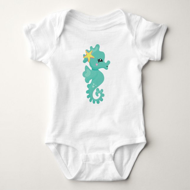 Cute Seahorse, Grönt Seahorse, Starfish, Hjärter T Shirt (Framsida)