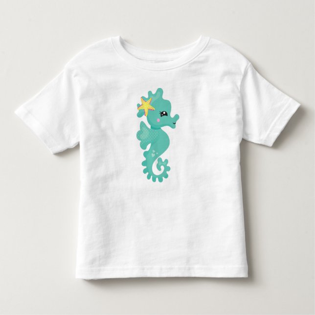 Cute Seahorse, Grönt Seahorse, Starfish, Hjärter T Shirt (Framsida)