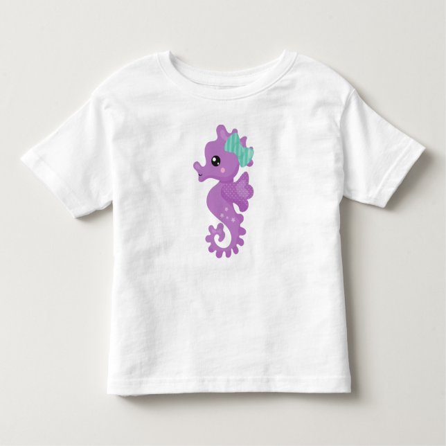 Cute Seahorse, Lila Seahorse, Ribbon, Stars T Shirt (Framsida)