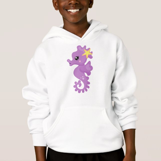 Cute Seahorse, Lila Seahorse, Starfish, Hjärter T Shirt (Framsida)
