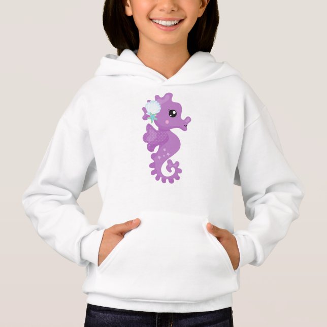 Cute Seahorse, Lila Seahorse, Starfish, Seashell T Shirt (Framsida)