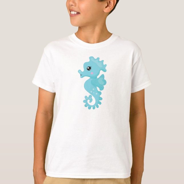Cute Seahorse, Little Seahorse, Blue Seahorse T Shirt (Framsida)