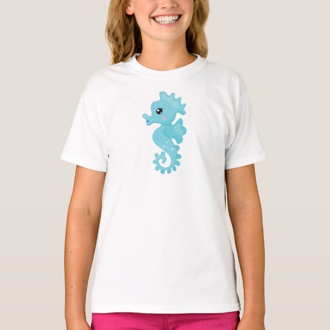 Cute Seahorse, Little Seahorse, Blue Seahorse T Shirt (Framsida)