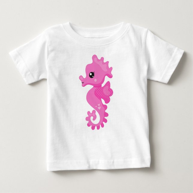 Cute Seahorse, Little Seahorse, Rosa Seahorse T Shirt (Framsida)