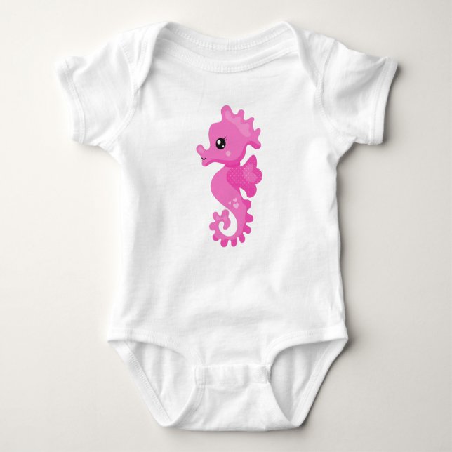 Cute Seahorse, Little Seahorse, Rosa Seahorse T Shirt (Framsida)