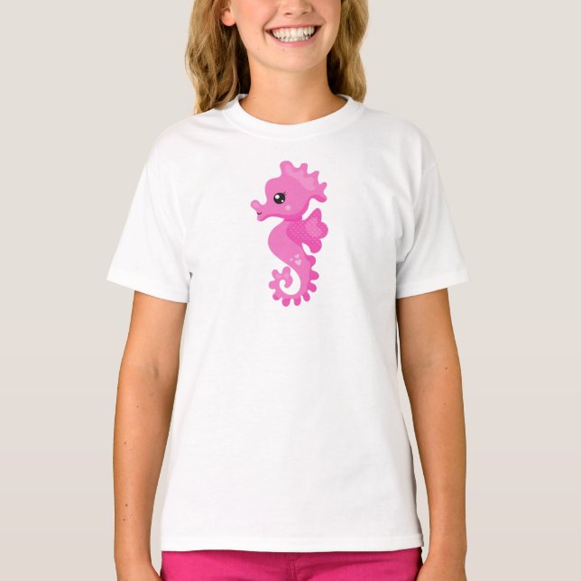 Cute Seahorse, Little Seahorse, Rosa Seahorse T Shirt (Framsida)