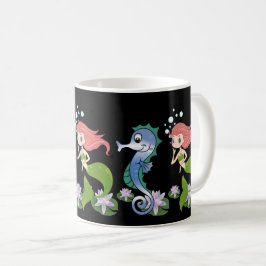 Cute Seahorse & Little Sjöjungfru Swimming Togethe Kaffemugg