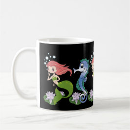 Cute Seahorse & Little Sjöjungfru Swimming Togethe Kaffemugg