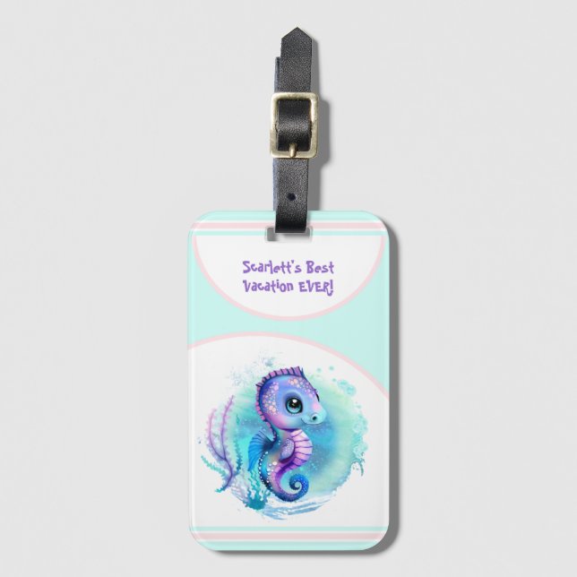 Cute Seahorse Summer Vacation Personlig Girl Bagagebricka (Framsida vertikal)