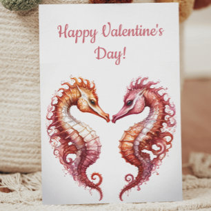 Cute Seahorse Sweethearts Heart Valentine Julkort