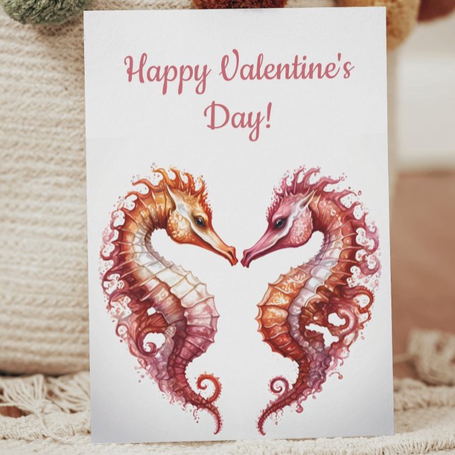 Cute Seahorse Sweethearts Heart Valentine Julkort (Skapare uppladdad)