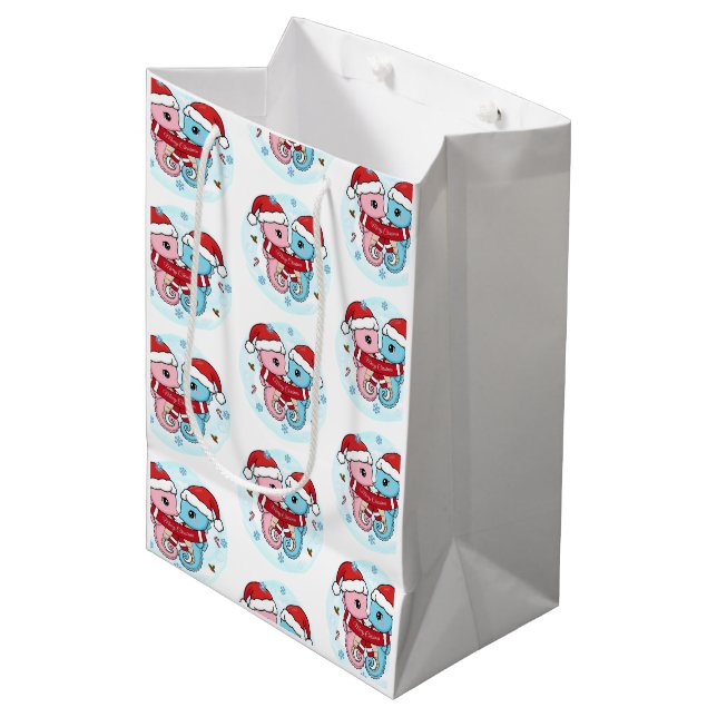 Cute Seahorses Christmas Gift Bag (Framsidan Vinklad)