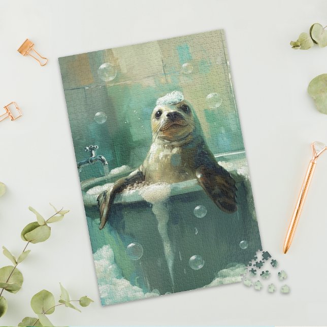 Cute Seal in Bubble Bath Jigsaw Puzzle Pussel (Skapare uppladdad)
