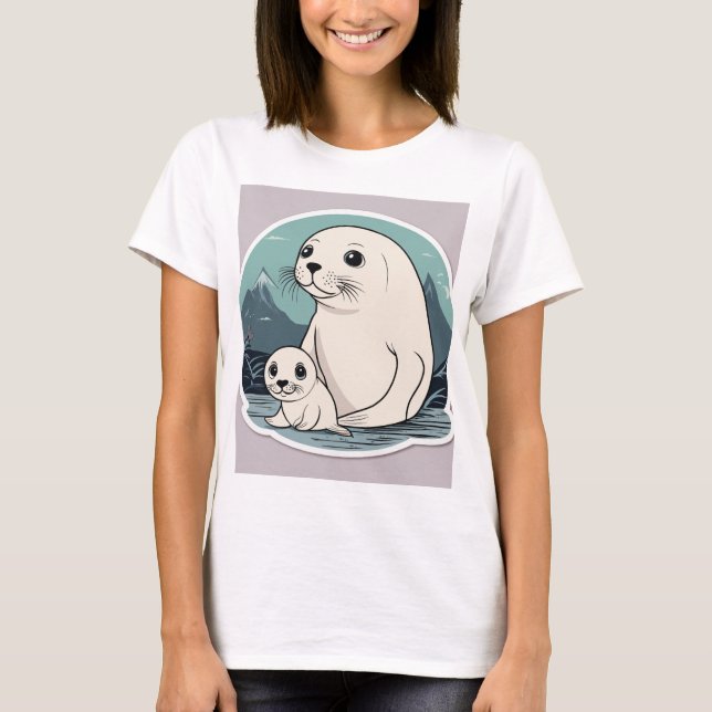 "Cute Seal Mor och Baby Design T-Shirt - Adorab (Framsida)