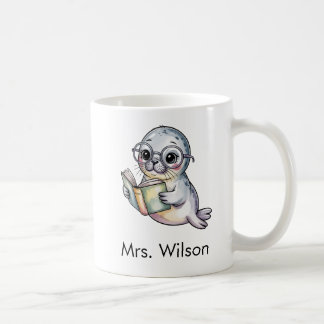 Cute Seal Reading Book Custom Kaffemugg