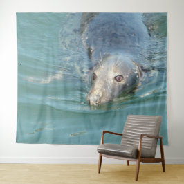 Cute Seal Swimming i Ocean Wall Art Tapestry