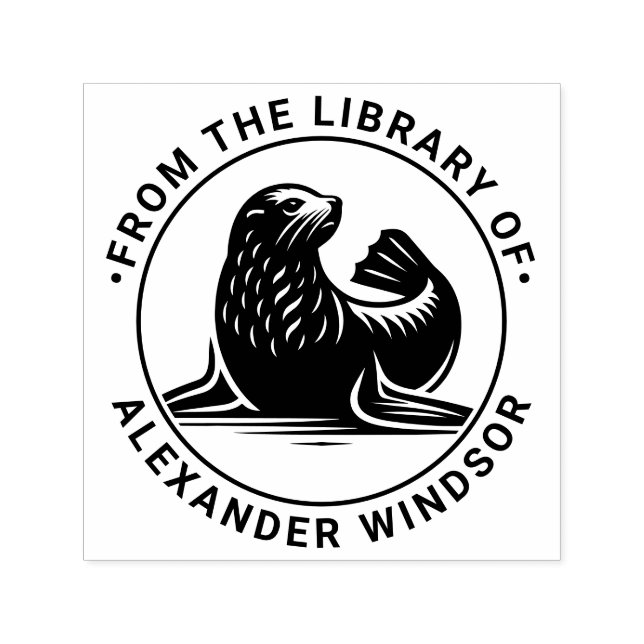 Cute Seal Valp #1 Rund Bibliotek Bok Namn Självfärgande Stämpel (Design)