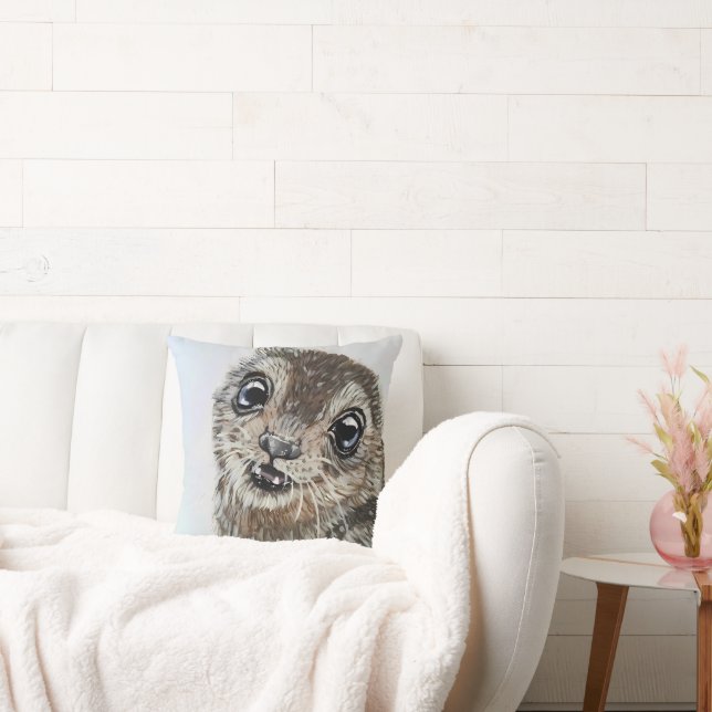 Cute Seal Valp Porträtt Acrylic Kudde (Soffa)