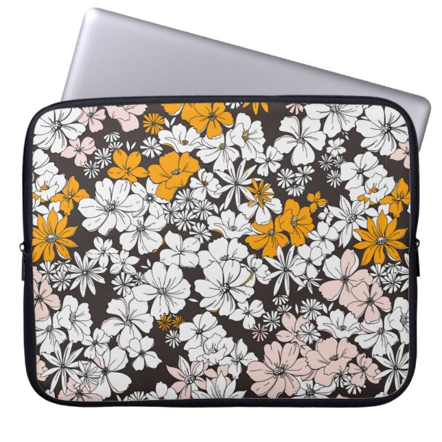 Cute Seamless Ditsy Blommönster. Färgflytande Laptop Fodral (Framsidan)