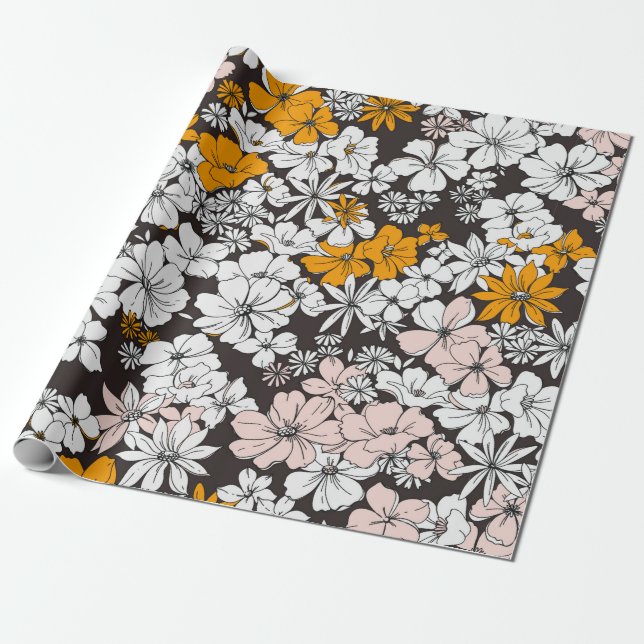 Cute Seamless Ditsy Floral Pattern. Colorful flowe Presentpapper (Utrullad)
