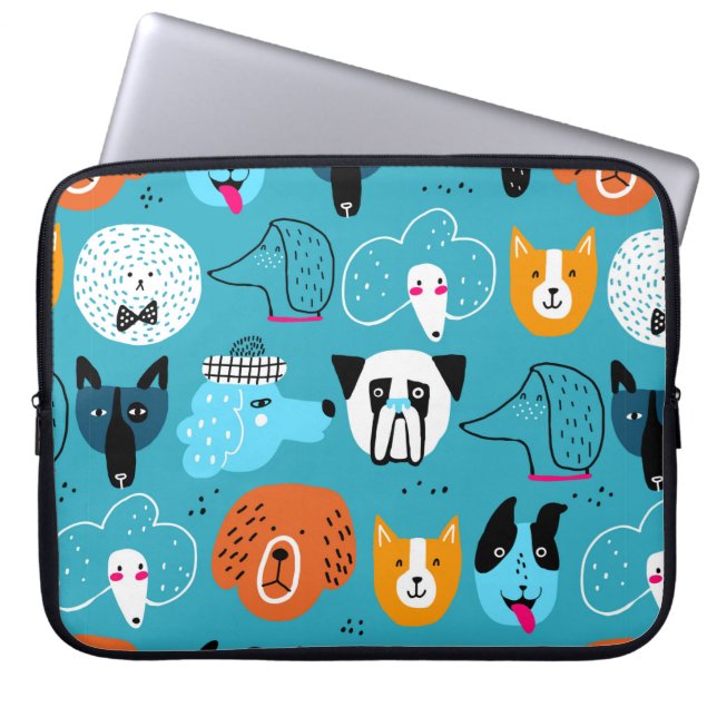 Cute seamless mönster med roliga hundar på blå bas laptop fodral (Framsidan)