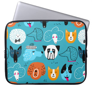 Cute seamless mönster med roliga hundar på blå laptop fodral