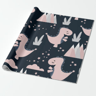 Cute seamless mönster med rosa dinosaurs på en d presentpapper