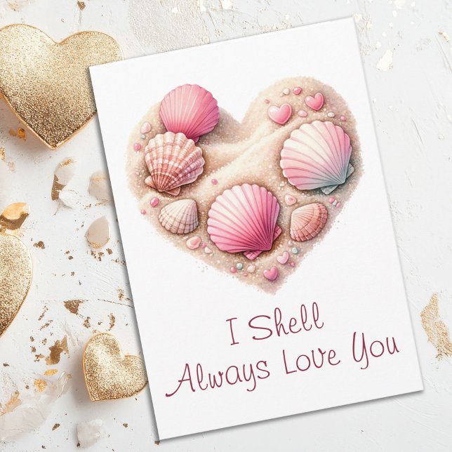 Cute Seashell Heart Beach Love Valentine's Day Helgkort (Beach Lovers Seashells and Sand Heart Valentine's Day Card)