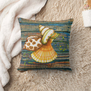 Cute Seashells gamla plattor av västerträ Mönster Kudde