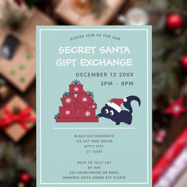 Cute Secret Santa Gift Exchange Party-inbjudan Inbjudningar (Purrfect invitation to send to your cat themed secret Santa gift exchange (I would never swap cats))
