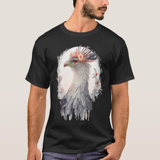 Cute Secretary Bird Flower Crown Floral Exotic Bir T Shirt (Framsida)
