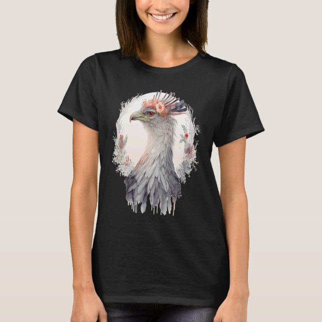 Cute Secretary Bird Flower Crown Floral Exotic Bir T Shirt (Framsida)