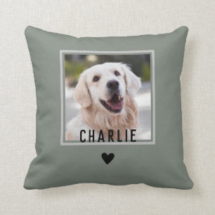 Cute Sentimental Grönt med Heart Hund Photo Namn Kudde