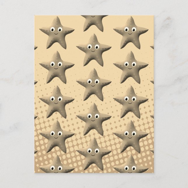 Cute Sepia Starfish Mönster Vykort (Framsida)