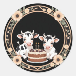 Cute Serious Cow Birthday Celebring Sticker Runt Klistermärke