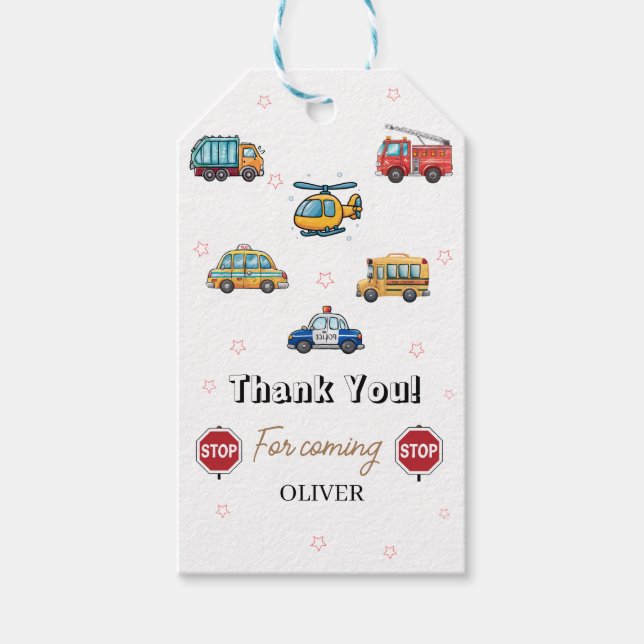 Cute Service Fordon Birthday bäcken Presentetikett (Framsidan)