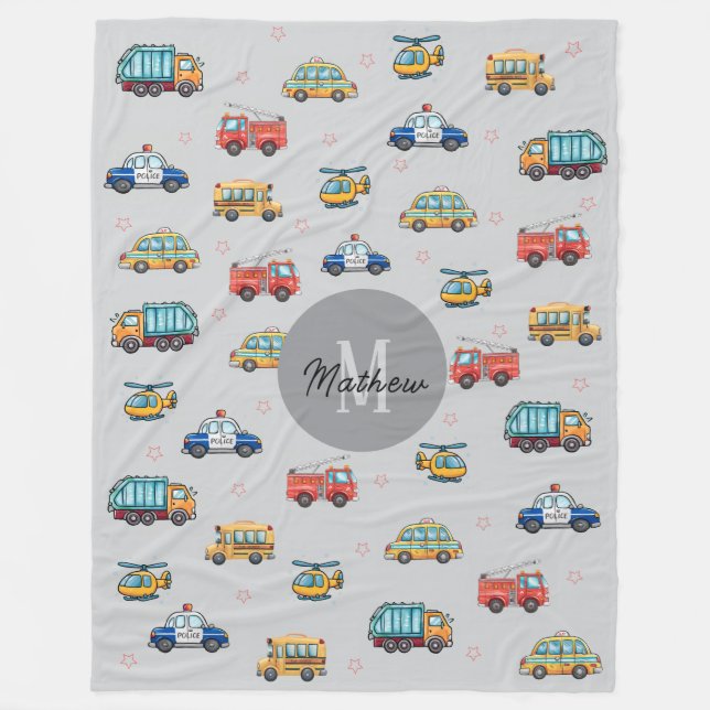 Cute Service Vehicles personalized  Fleecefilt (Framsidan)