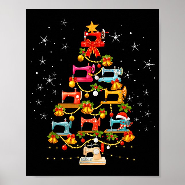 Cute Sewing Machine Christmas Tree Christmas Ornam Poster (Framsidan)