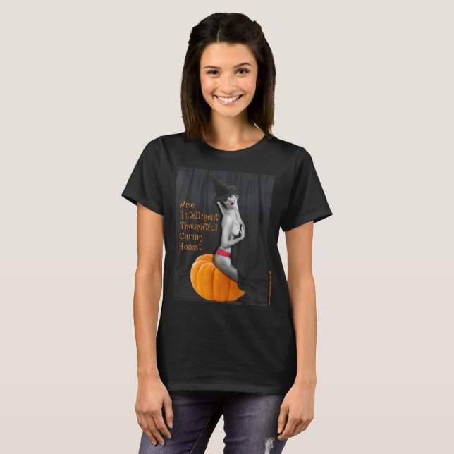 Cute Sexy Pinup Witch Goth Dam Black T-shirt (Hel framsida)