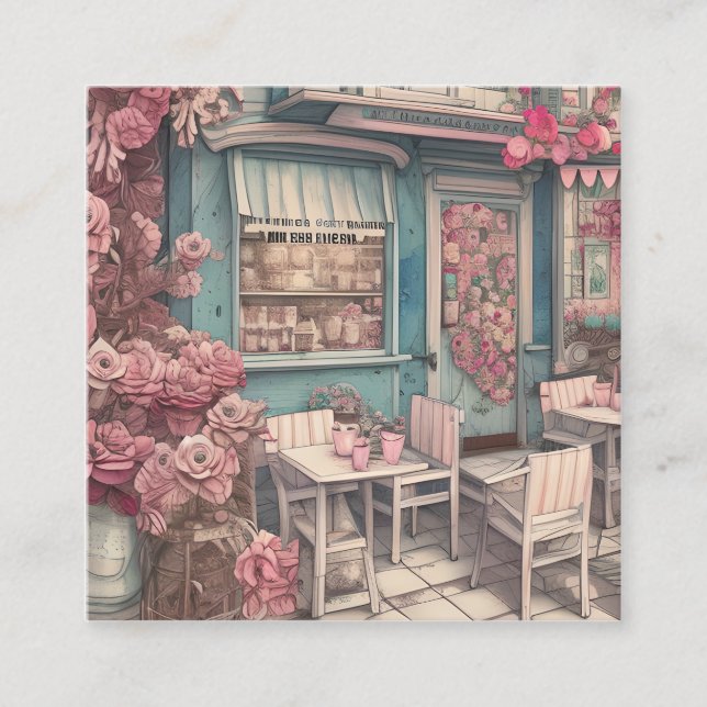 Cute Shabby chic Coffee Shop Fyrkantigt Visitkort (Framsida)