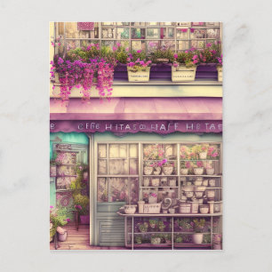 Cute Shabby chic Coffee Shop Graphic Vykort