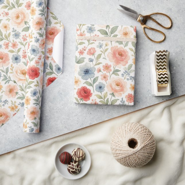 Cute Shabby chic Fransk Blommigt Art Mönster Presentpapper (Hantverk)