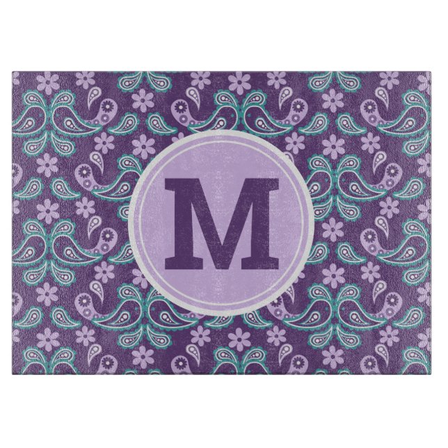 Cute Shabby chic Lila och Blue Paisley Monogram (Framsidan)
