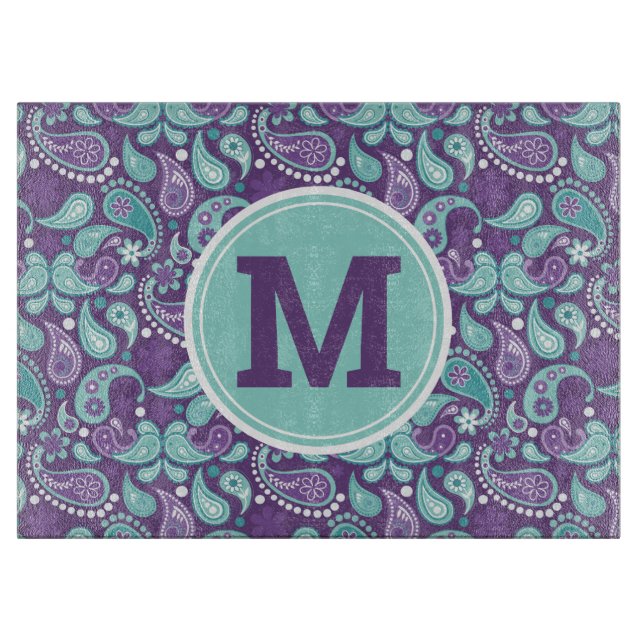 Cute Shabby chic Lila och Blue Paisley Monogram (Framsidan)
