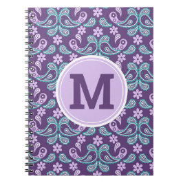 Cute Shabby chic Lila och Blue Paisley Monogram Anteckningsbok