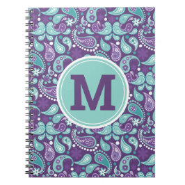 Cute Shabby chic Lila och Blue Paisley Monogram Anteckningsbok